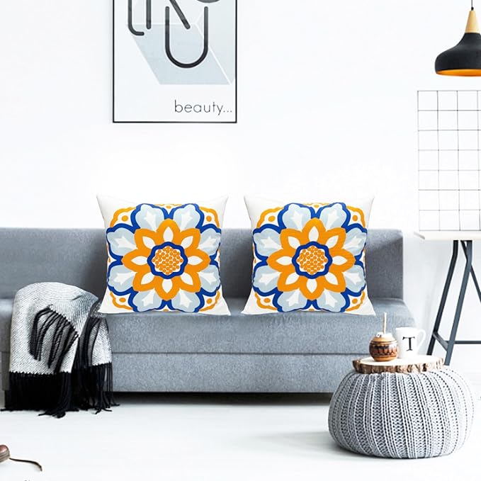 Decorative Throw Pillow Covers Set of 2 Dahlia Floral Pillow Covers 20x20 inch Super Soft Short Plush Square Throw Pillows,Farmhouse Outdoor Pillow Covers for Couch Sofa Bed Living Room