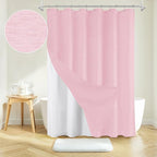 Inhousolu Boho Farmhouse Shower Curtain with Fabric Liner Set, Faux Linen Textured, 14 Metal Hooks Luxury Weighted Hem, Washable Wrinkle Free Bath Curtain for Hotel Bathroom 72" W x 84" L Pink