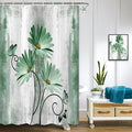 Rustic Farmhouse Shower Curtain, Farm Sage Green Daisy Floral Flowers and Butterfly on Country Wooden Shower Curtain for Bathroom, Turquoise Teal Gray Grey Shower Curtain with 12PCS Hooks, 36X70IN