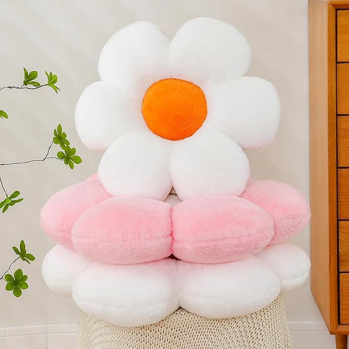 Flower Pillows Daisy Shaped Throw Pillow Cute Daisy Flower Pillows Flower Seating Cushions for Adults Kids Home Bedroom Sofa Chair Couch Decor (Blue, 15.74 inch)