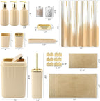32PCS Bathroom Accessory Set Bathroom Accessories Set Beige Bathroom Set, Shower Curtain Set, 2 Piece Bath Towel Set, 3PC Soap Dispenser, Toilet Brush & Trash Can
