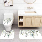 Elegant Floral Shower Curtain Sets with 12 Hooks, Bath Mat, Toilet Lid Cover, U Shaped Rugs, Watercolor Plant Green Leaves Waterproof, Washable Fabric,70.8 x 70.8 inches.