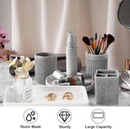 Resin Matte Gray Bathroom Toothbrush Cups Set with Holder and Tray, 4 Pcs Bathroom Accessories Set Counter Organizer for Sink Home Decor