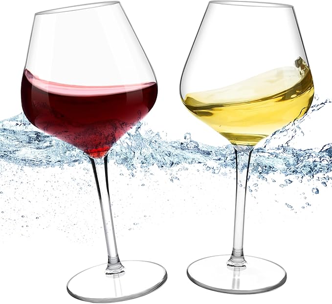 MICHLEY Floating Wine Glasses for Pool 18 OZ Unbreakable Tritan Plastic Stemmed Red Wine Glasses Ideal for Beach Bar Camping Dishwasher Safe, Set of 2