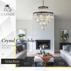 24" Modern Crystal Chandelier 15 Lights Black Pendant Light Fixture Luxury 5-Tier K9 Crystals Chandelier Contemporary Round Pendant Lighting for Dinning Room Living Room Foyer Kitchen
