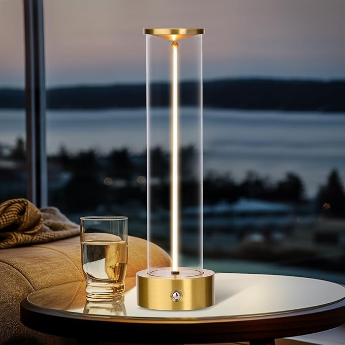 Cordless Portable LED Table Lamp， Rechargeable Battery Operated Desk Lamp with Touch Sensor, Three-Level Dimmable Suitable for Bars/Cafes/Restaurants/Bedrooms/Camping Sites. (Gold)
