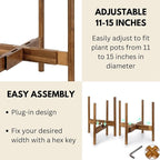 Fox & Fern Large Adjustable Plant Stand Indoor — 11 to 15 Inch Premium Mid Century Bamboo Plant Stand; Plug In Design; Easy to Assemble; Two Heights - For 11, 12, 13, 14 & 15 Inch Pots (Not Included)