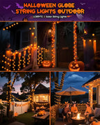 LORRYTE 2-Pack 100 LED Orange Solar Halloween Lights Outdoor - 64FT Waterproof Solar Globe String Lights with 8 Lighting Modes, Solar Outdoor Halloween Decorations for Tree Garden Patio Party