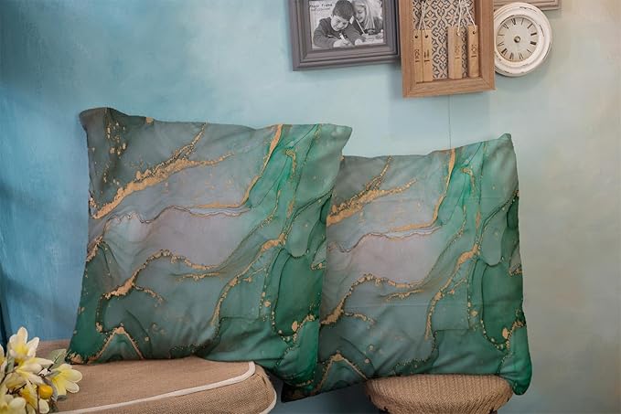 CAPSCEOLL Set of 2 Turquoise and Grey Art Artwork Contemporary Decorative Gray Home Decorative Throw Pillow Covers Cushion Covers for Bedroom Sofa Living Room 18X18 Inches