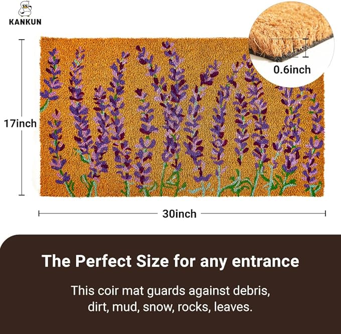 KANKUN Coco Coir Door Mat with Heavy Duty Backing, Welcome Doormat (17" x 30"), Doormat Entrance (Floral Spring)