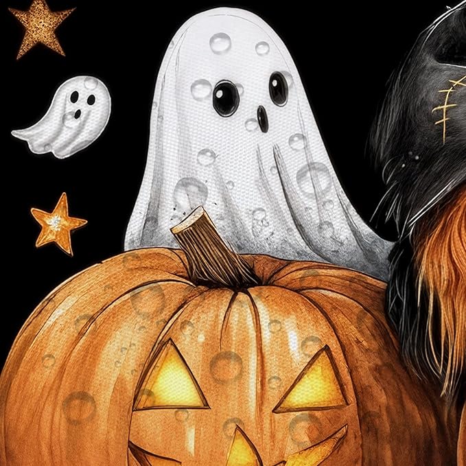 Halloween Cow Shower Curtain, Rustic Fall Pumpkin Spooky Ghost Shower Curtain Set with Hooks, Farmhouse Autum Funny Bull Witch Hat Thanksgiving Harvest Bathroom Curtain, 72X72In Orange Black
