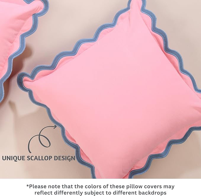 Folkulture Throw Pillows or Couch Pillows for Living Room | Pillow Covers Set of 2 (18x18) Boho Accent Pillows | Decorative Pillows or Scalloped Pillow Cover | Pink Throw Pillows for Home