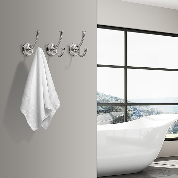 TUNNY Towel Hook Bathroom-2 Pack Brushed Nickel Double Robe/Towel Hook Wall Mounted Hook for Bathroom Bedroom Kitchen