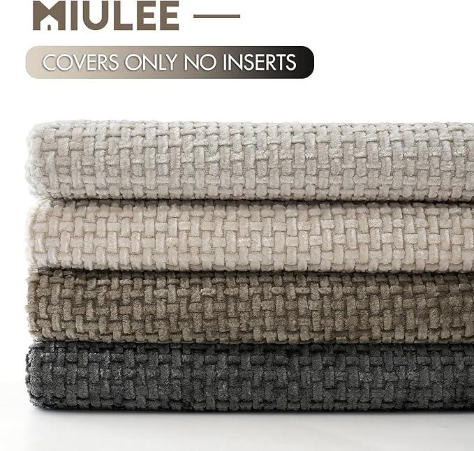 MIULEE Pack of 4 Couch Throw Pillow Covers 24x24 Inch Neutral Soft Decorative Chenille Pillow Covers Farmhouse Boho Accent Cushion Covers for Mid Century Modern Home Decor Sofa Bedroom Living Room
