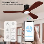 52” Smart Wood Flush Mount Ceiling Fans with Lights Remote,Quiet DC Motor,Outdoor Indoor Low Profile Ceiling Fan,Voice WIFI Alexa App Control,Dimmable,6-speed,for Modern Bedroom Patio