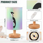 Table Lamp Killer Whale in Swimming Pool Orca Swim in Water on Pastel Color Nightstand Lamp with Wood Base Fabric Lamp Shade Bedside Desk Lamp for Living Room Bedroom Kids Room Office