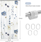 QIYI Small Stall Shower Curtain 36 x 72, Narrow Half Watercolor Floral Shower Curtain, 3D Embossed Butterflies Grey Flower Cloth Bathroom Curtain, Waterproof Fabric White Shower Curtain Set with Hooks