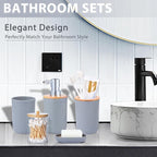 iMucci Bathroom Accessories Set 5Piece Grey Bathroom Sets, Toothbrush Holder, Toothbrush Cup, Lotion Soap Dispenser, Soap Dish and Qtip Holder Bathroom Decor
