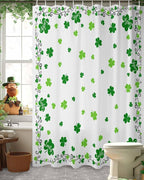 St Patrick's Day Shower Curtain,Green Shamrock Irish Clover Shower Curtains Set with Hooks, Seasonal Spring Holiday Waterproof Fabric Bathroom Curtains Decor Home Accessories, Stall Long 36 X 78 Inch