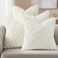 decorUhome Pack of 4 Faux Fur Throw Pillow Covers 20x20, Soft Decorative Couch Pillow Covers with Velvet Back for Modern Sofa Living Room, Cream White