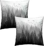 Misty Forest Throw Pillow Covers 20x20 Set of 2,Grey Gray Nature Tree Mountain Woodland Winter Decorative Pillowcase Farmhouse Cushion Case Decor for Sofa Couch Bed Outdoor