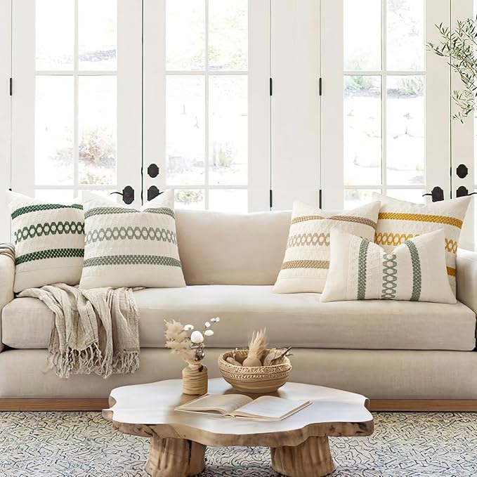 MIULEE Set of 2 Sage Green Boho Decorative Lumbar Pillow Covers 12x24 Inch Farmhouse Rustic Couch Throw Pillows Modern Summer Cushion Covers Retro Cute Macrame Woven Home Decor for Bed Sofa Chair