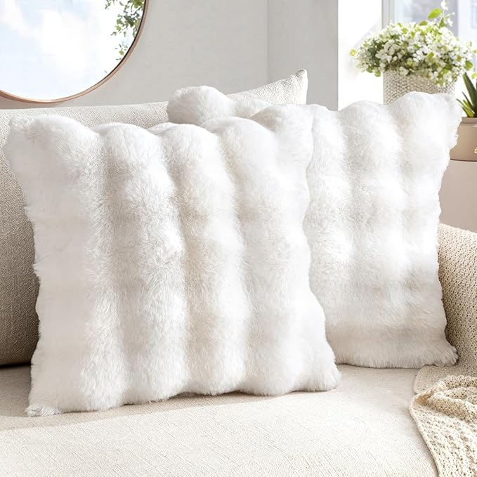 MIULEE Pack of 2 Euro sham Decorative Pillow Covers 26x26 Inch,Thick Soft Plush Faux Fur Throw Pillows Christmas Luxury Home Decor for Winter Holiday Couch Bedroom Living Room Sofa,White
