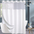 Conbo Mio Extra Wide No Hook Shower Curtain with Snap in Liner Set, 108" x 74" Hotel Luxury White Fabric Shower Curtains for Bathroom with See Through Top Window, Washable, Waterproof 108W x 74H