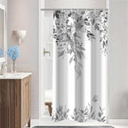 Eucalyptus Shower Curtain, Grey Watercolor Leaves with Floral Botanical Bathroom Decor, Waterproof Fabric Bath Curtain Set with Hooks, 36x72 Inches