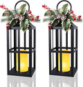 Bdor 2 Pack Christmas Lantern Decoration with LED Flameless Candle, Pinecones & Holly Berries, Holiday Tabletop or Porch Decor, Battery Operated Christmas Lighting