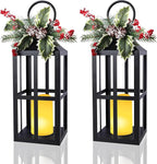 Bdor 2 Pack Christmas Lantern Decoration with LED Flameless Candle, Pinecones & Holly Berries, Holiday Tabletop or Porch Decor, Battery Operated Christmas Lighting