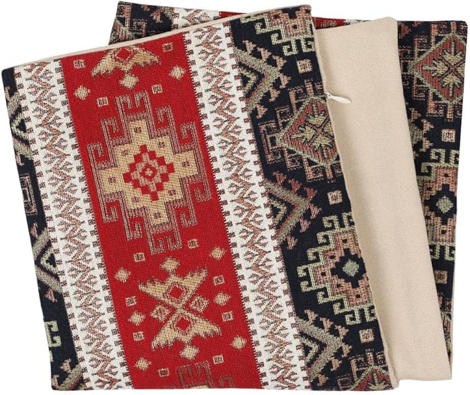 Tapestry Gobelin Red-Black 18"x18" Pillow Cover Sham Ethnic Kilim Geometric Southwestern Pattern Throw Decorative for Home Decor, Sofa, Couch, Porch, Patio, Chair