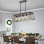 HuixuTe 5-Light Dining Room Chandelier Over Table, Farmhouse Kitchen Island Lighting, Adjustable Height Chandeliers for Kitchen, Dining Room Table Walnut