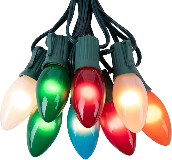 Minetom Ceramic Multicolor Christmas Lights, C9 25 Feet Vintage Incandescent Lights with Opaque Bulbs for Patio Fence Roofline Outdoor Indoor Holiday Decorations, 25 Bulbs with 2 Spare
