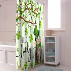 Vandarllin Lucky Cat St. Patrick's Day Shower Curtain, Green Spring Shamrocks Tree Shower Curtains Set with Hooks, Waterproof Fabric Bathroom Curtains Decor Home Accessories,72X 96 Inch Extra Long