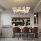 L35.4 Linear Modern Crystal Chandeliers Luxury Nickel Rectangle Chandelier for Dining Room Contemporary Oval Raindrop Pendant Ceiling Light Fixture for Kitchen Island Entryway Foyer 10 Lights