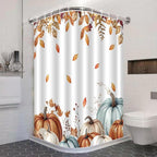 Fall Pumpkin Shower Curtain Autumn Leaves Harvest Thanksgiving Shower Curtains for Bathroom Waterproof Polyester Fabric Bathroom Curtain 72 x 72 Inch with 12 Hooks
