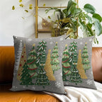 Christmas Throw Pillow Covers 16x16 Set of 2, Green Xmas Trees Snowflakes Grey Decorative Pillow Cases Double Sided Printed Cushion Cover for Sofa Couch Bed Holiday Home Decor