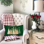 RABUSOFA Christmas Tree Pillow Covers 12x20 Inch,Watercolor Christmas Decorations Pillows Decorative Throw Pillows Gold Stars Xmas Lumbar Cushion Case for Home Decor Couch Winter Holiday(4-Green)