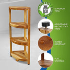 EcoDecors Corner Snazzy Corner Four Tier Natural Color Shelf Waterproof Teak Wood Shower Bench Stool Seat Chair For Inside Shower Provides Safety, Storage, and Organization For Bathroom Accessories