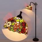 Tiffany Floor Lamp Stained Glass Purple Grape Style Arched Reading Light Gooseneck Adjustable Corner Standing Lamp 12X16X66 Inch for Bedroom Living Room Home Office