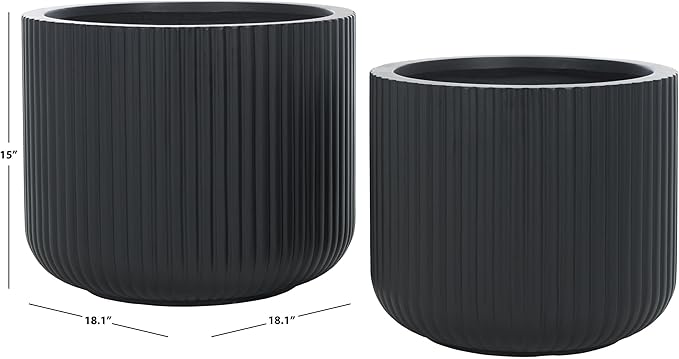 SAFAVIEH Outdoor Collection Lucca Black Cement Ficonstone Planter Pot Set of 2