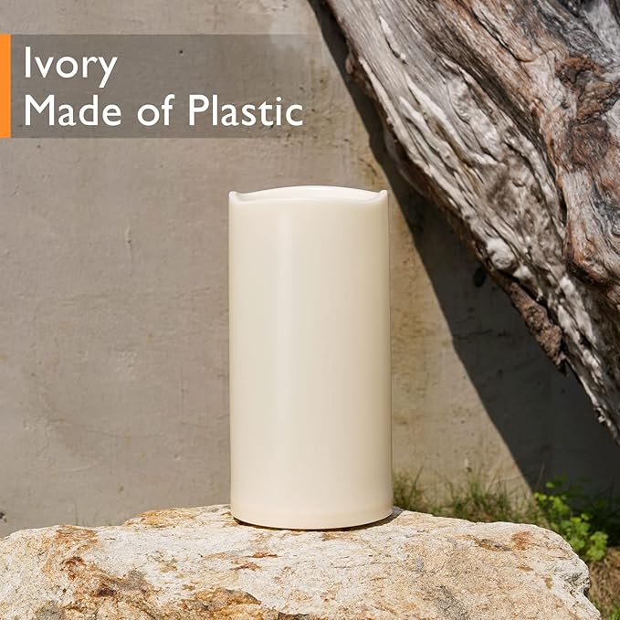 Homemory 6" x 12" Extra Large Outdoor Waterproof Candle with Auto 6-Hour Timer, Ivory Plastic Made, Long Last for Half A Year, Set of 2