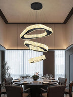 Modern Black Chandelier Adjustable 3 Rings Crystal Chandelier for Living Room Foyer Stairwell Lighting High Ceiling Light Dimmable 2700K-6000K