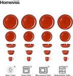 Eur-Nordic Shape Raising Rim 20pc Dinnerware Set, Shiny Glaze Orange with Speckle Effect