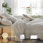 MooMee Striped Duvet Cover Set 100% Washed Cotton Linen Like Textured Breathable Durable Soft Comfy (White Sage Green Wide Stripes, Super Queen 90"x98")