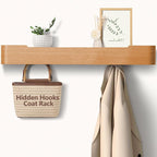 Coat Rack Wall Mount with Hidden Hooks Entryway Hanging Shelf Modern Wood Coat Hanger for Bedroom Kitchen Hallway Bathroom (Oak,32.7 Inch Long)