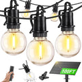 100FT Solar Lights Outdoor String Lights Waterproof G40 Patio lights Solar Powered with Remote USB Port 30+2 LED Shatterproof Bulbs 3 Light Modes, Dimmable Solar Lights for Camping for Porch Backyard