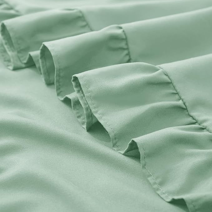 KKJIAF Ruffle Pillow Cases Standard Size Set of 2, Ruffled Pillow Covers with Envelope Closure, Wrinkle Resistant Pillowcases 20" x 26", Ruffled Pillow Shams, Sage Green