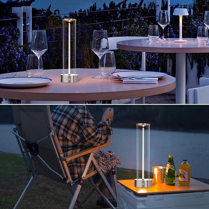 Cordless Portable LED Table Lamp， Rechargeable Battery Operated Desk Lamp with Touch Sensor, Three-Level Dimmable Suitable for Bars/Cafes/Restaurants/Bedrooms/Camping Sites. (Silver)